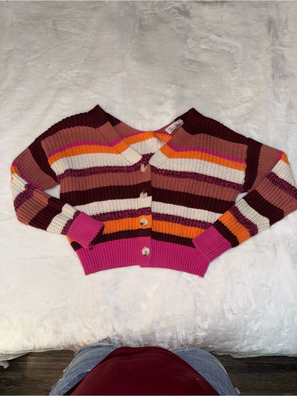 Jessica Simpson Striped Cropped Cardigan - Pink Multi